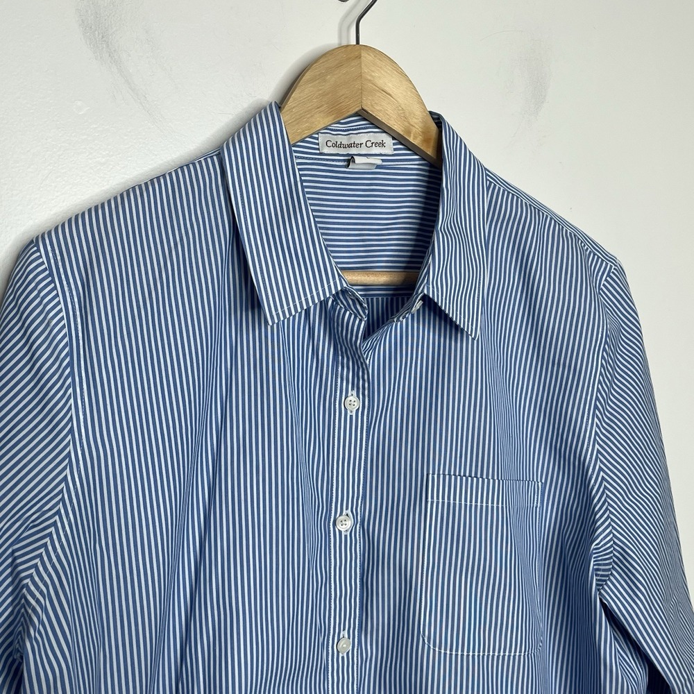 Coldwater Creek Striped Button Up Shirt Blue White Womens Size L Heritage Preppy - Picture 2 of 7